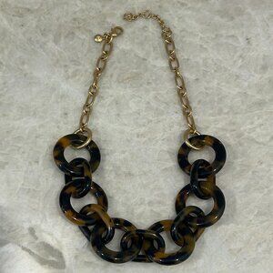 J. Crew Statement Necklace Tortoise Shell Chain Link Gold Tone Jewelry